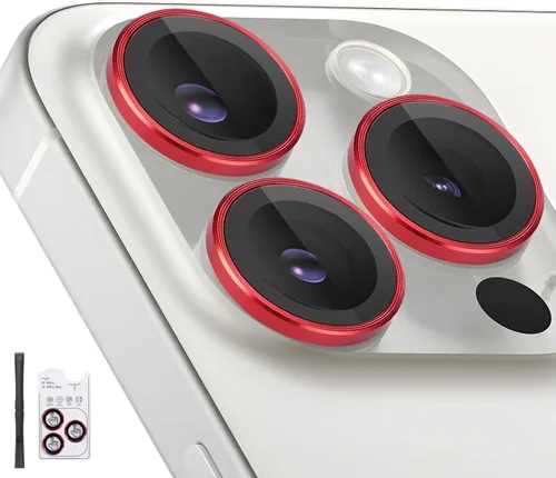 Vista 10 de Protector de lente de cámara para iPhone 16 Pro/iPhone 16 Pro Max, protector de lente de anillo de cámara de vidrio templado individual con bandeja