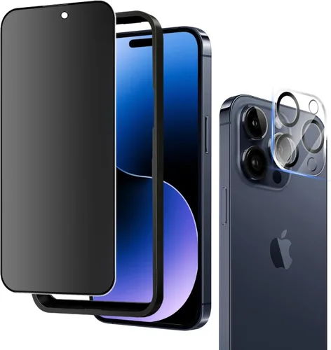Vista 8 de Protector de pantalla de privacidad mate para iPhone 14 Pro Max de 6.7 pulgadas con protector de lente de cámara, cobertura completa, antirreflejos