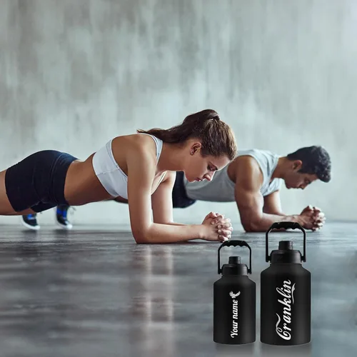 Vista 7 de Botellas de agua aisladas personalizadas de 64 onzas con tapas de mango de boquilla, nombre personalizado, logotipo, texto grabado, botella de agua