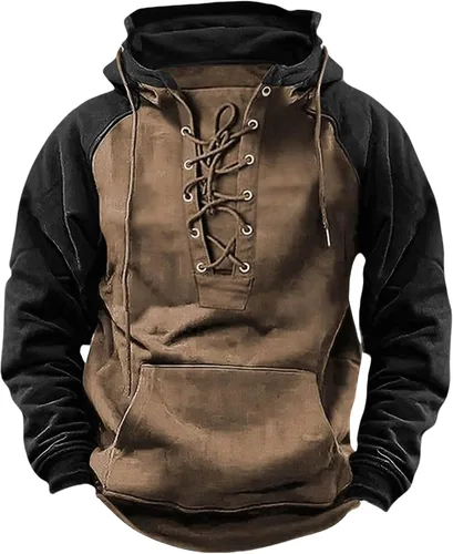 Vista 12 de Sudaderas tácticas para hombre, con cordones, con capucha, manga larga, estilo cargo, entrenamiento, al aire libre, con bolsillo