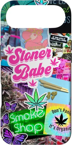Vista 27 de Girly Stoner - Funda para iPhone 17 con collage de cannabis, marihuana 420