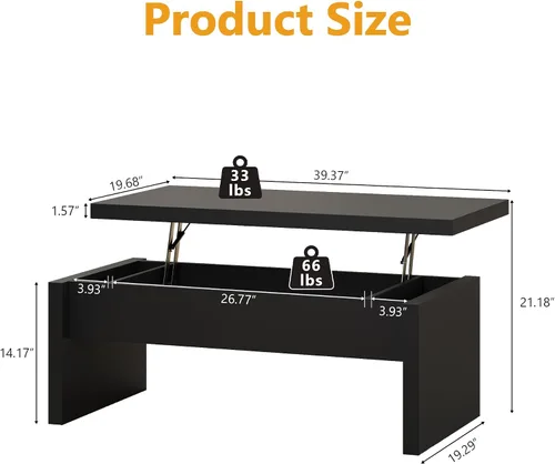 Vista 2 de Mesa de Centro Pequeña con Tapa Elevable, Mesa de Centro Rectangular de Madera con Tapa Elevable y Compartimento de Almacenamiento Oculto, Mesas