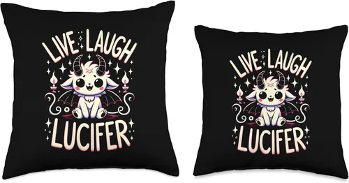 Vista 3 de Live Laugh Lucifer - Funny Devil Satan Statement Live Laugh Lucifer-Funny Humorístico Oculto Lindo Baphomet Juego de palabras almohada de 16 x 16