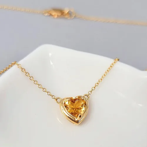 Vista 31 de 18K Solid Yellow Gold Genuine Gemstone Choker Necklace, 15 inches Chain Pendant Dainty Necklace gift for her