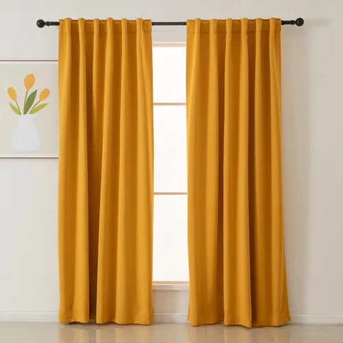 Vista 21 de Pickluc Cortinas opacas de 63 pulgadas de largo, 2 paneles de cortinas opacas para dormitorio o sala de estar, pestaña trasera y bolsillo para Negro