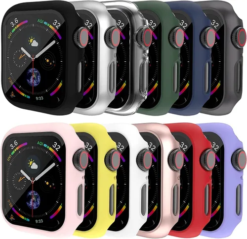Vista 8 de 4 fundas rígidas de policarbonato compatibles con Apple Watch Series 7/8/9 de 1.614 pulgadas con protector de pantalla de cristal, protector Oro