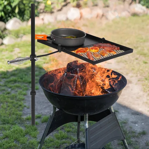 Vista 9 de REDCAMP Parrilla plegable giratoria para fogata, parrilla portátil para fogata sobre foso, rejilla de acero resistente y estante para fogata