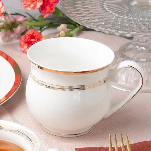 Vista 2 de Gracie China Pure Grace - Juego de 4 tazas de chocolate de porcelana de oro blanco de 13 onzas