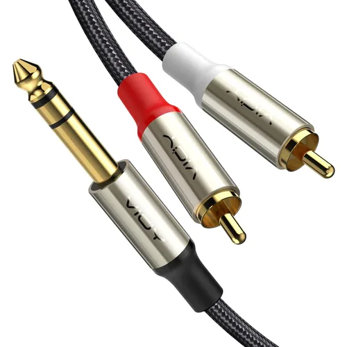 Vista 9 de VIOY Cable de audio RCA de 1/4 a doble, carcasa de cobre chapada en oro, resistente, conector TRS macho de 0.250 in de cuarto de pulgada a 2 RCA