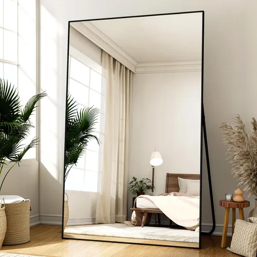 Vista 18 de Easly - Espejo de longitud completa de 34 x 76 pulgadas con soporte, espejo grande rectangular de pie para dormitorio, sala de estar o armario, Negro