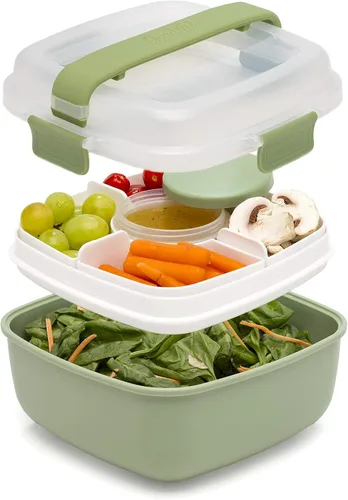 Vista 9 de Goodful Caja de almuerzo apilable, almacenamiento de alimentos estilo Bento con compartimentos extraíbles para sándwich, aperitivos, coberturas