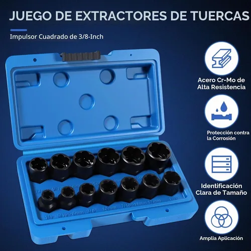 Vista 7 de Kit extractor de pernos de 13 piezas, extracción de tuercas desnudas