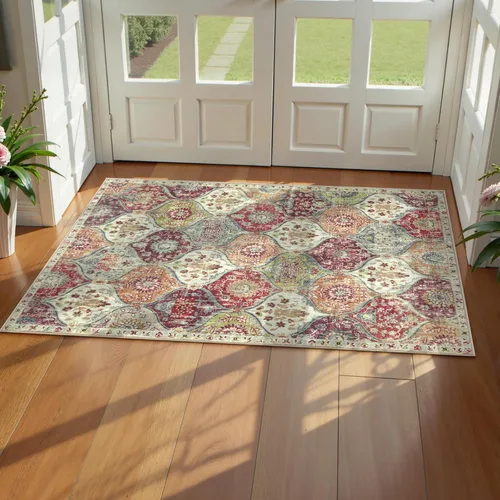 Vista 21 de Lahome - Alfombra marroquí antideslizante y lavable, pequeña alfombra oriental para dormitorio, cocina, entrada, baño, entrada, 61 x 91 cm, crema