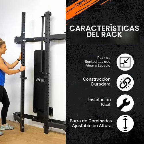 Vista 5 de PRx Performance Soporte plegable para sentadillas de pared, barra de dominadas ajustable resistente, equipo de gimnasio en casa que ahorra espacio