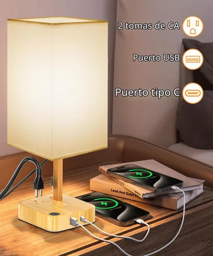 Vista 5 de Lámparas táctiles para mesita de noche para dormitorio con estación