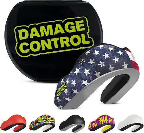 Vista 14 de DAMAGE CONTROL Protector bucal deportivo de impacto extremo con estuche Boil & Bite Fit, almohadillas absorbentes de golpes, funda ventilada