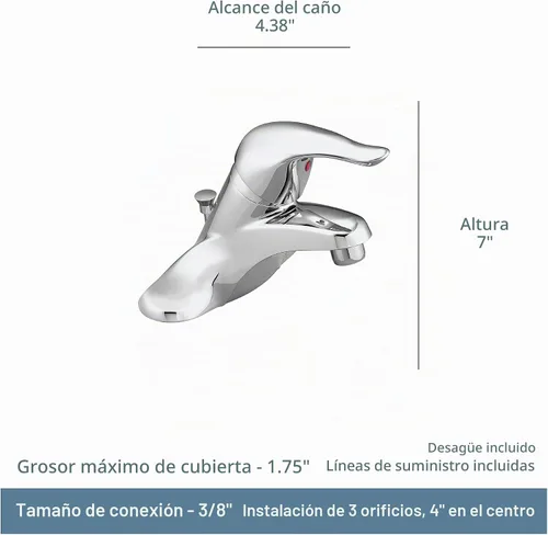 Vista 4 de Moen L4625 Chateau - Grifo de baño de arco bajo con una sola manija, cromado