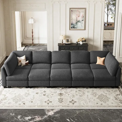Vista 19 de Belffin Sofá cama seccional de pana de felpa con asiento ancho y profundo, modulares de nube seccionales para sala de estar. Sofá negro
