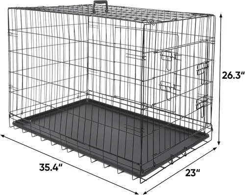Vista 5 de Jaulas de doble puerta para perros de 36 pulgadas, jaula de alambre plegable de metal para perreras con bandeja para perros pequeños, medianos