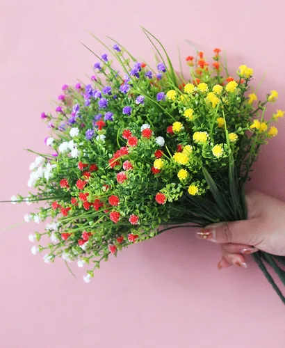 Vista 3 de JAKY-Global Flores artificiales Gypsophila Babysbreath - Ramo de plantas de agua falsas, 6 paquetes de plantas falsas, ramo de brida de boda