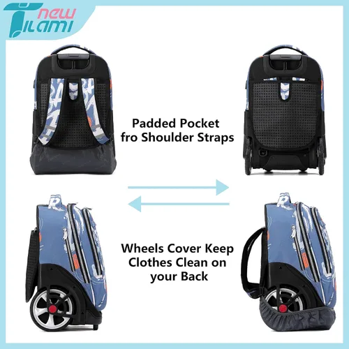 Vista 36 de NEW TILAMI Mochila con ruedas de 19 pulgadas con bolsa de almuerzo para niñas y niños, mochila para laptop con ruedas, bolsa de mano duradera