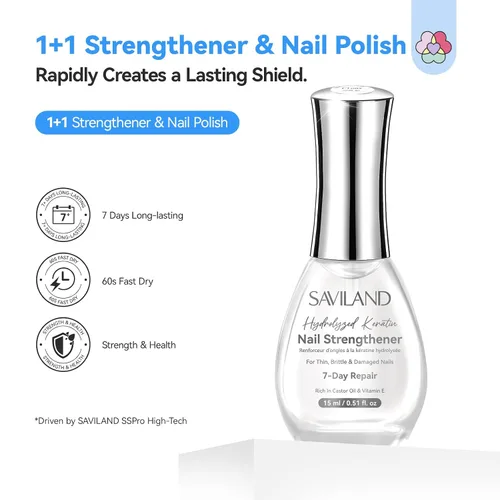 Vista 7 de SAVILAND - Fortalecedor de uñas transparente para uñas dañadas, 0.5 onzas líquidas Fast Air Dry, Natural Nail Polish, Nail Growth Polish