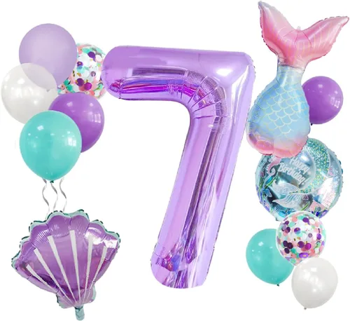 Vista 10 de Decoraciones de cumpleaños de sirena número 1: 13 globos de cola de sirena