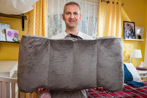 Vista 7 de M.B. Leaf Soporte de espalda Lectura Sentarse Almohada de descanso en cama Espuma viscoelástica triturada (azul, grande)