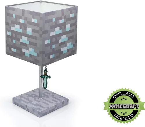 Vista 4 de Minecraft Lámpara LED de bloque de mineral de diamante con extractor de espada de diamante 3D Lámpara de 14 pulgadas