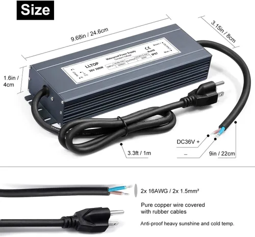 Vista 3 de transformador impermeable IP67 300W 8.33A de la fuente