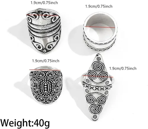 Vista 3 de Anillos bohemios gruesos del oeste para mujeres y hombres, anillos grandes apilables vintage, anillos grandes para nudillos, plateado, turquesa