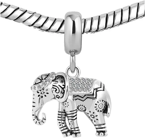 Vista 3 de KunBead Abalorios colgantes de cumpleaños de elefante compatibles con pulseras Pandora y collar para mujer