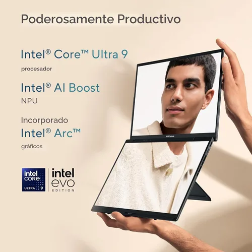 Vista 3 de Laptop ASUS ZenBook DUO, Pantalla táctil OLED 3K 120Hz dual de 14”, Evo, Intel Core Ultra 9 285H, Gráficos Intel Arc, 32 GB de RAM, SSD de 1 TB