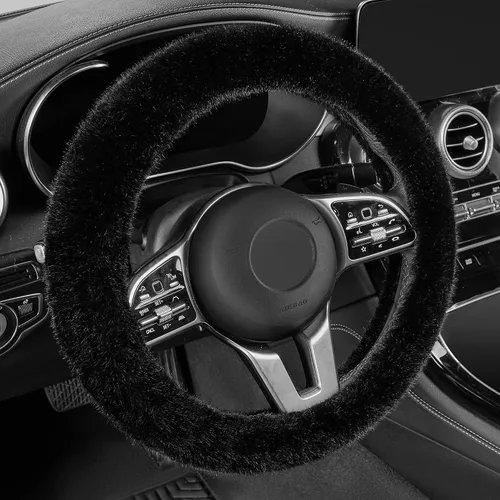 Vista 16 de LACDL Fundas mullidas de invierno para volante de automóvil, para mujer, cálida y bonita funda para volante de automóvil para sedán, SUV, súper Negro