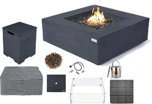 Vista 55 de Elementi+ Mesa de Fuego de Gas Colorado de Hormigón Fundido de 56" Rectangular, Hoguera al Aire Libre con Ignición Electrónica Incluye Cubierta