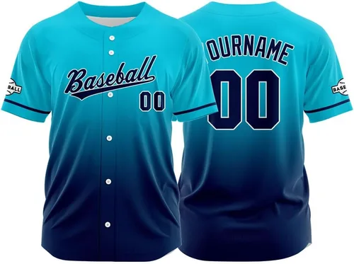 Vista 21 de Camiseta de béisbol con degradado personalizado, nombre, número y logotipo personalizados para hombres, mujeres y niños