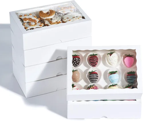 Vista 7 de 4 piezas 10 x 7 x 2.5 pulgadas Cajas de panadería para galletas con ventana, cajas para pasteles de chocolate, macarrones, cajas transparentes