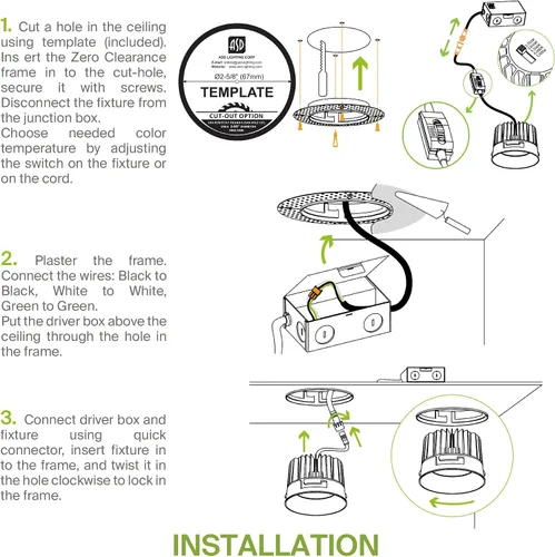Vista 8 de ASD Sin moldura de 2 pulgadas de luces LED empotradas, 8W 120V redondas para uso comercial, luces regulables sin lata para techo con caja