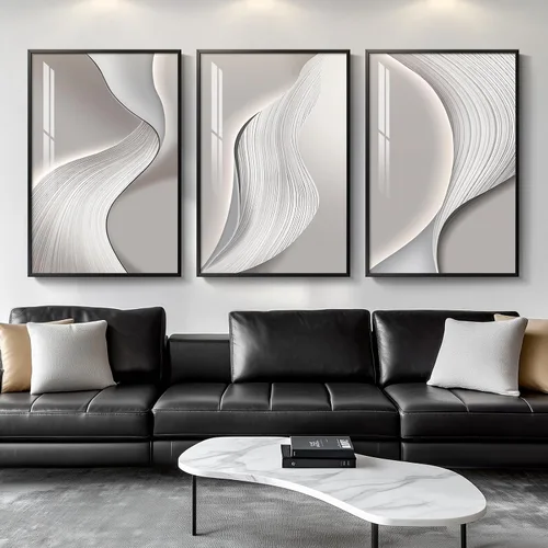 Vista 13 de Arte de pared moderno enmarcado en blanco y negro, 3 piezas de impresiones contemporáneas grandes para paredes, juego de 3 imágenes de hojas doradas