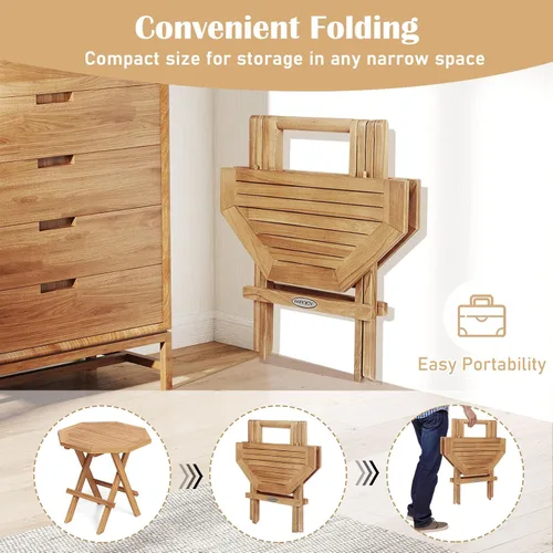 Vista 5 de RELAX4LIFE Mesa auxiliar plegable para exteriores, mesa auxiliar de madera de teca, mesa de café octogonal con mesa de listones, mesa de campamento