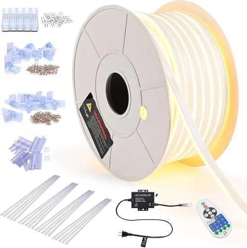 Vista 10 de DELight Tira de luces LED de neón blanca cálida de 10 pies AC 110 V IP65, impermeable, cortable, regulable, flexible, tira de luces LED DIY