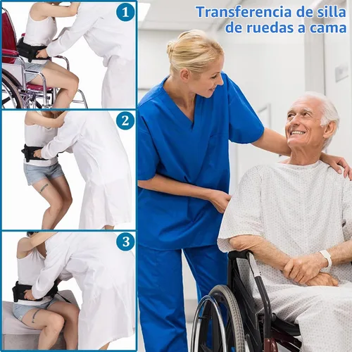 Vista 3 de Cinturón de marcha para personas mayores, cinturón de transferencia con 7 asas acolchadas de nailon Negro