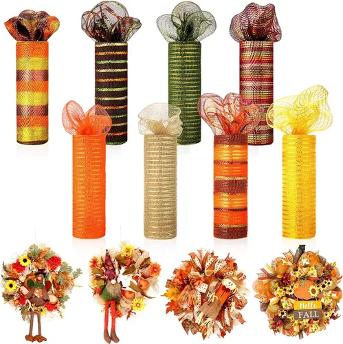 Vista 7 de Newwiee 8 rollos de cinta de malla para el Día de las Abejas de 10 pulgadas x 30 pies cada rollo, decoración para coronas y girasoles, cinta