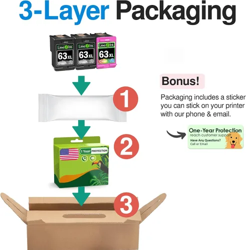 Vista 6 de Limeink 3 cartuchos de tinta remanufacturados de repuesto para HP 63 para HP 63xl cartucho de tinta combo pack para HP 63 cartuchos de tinta