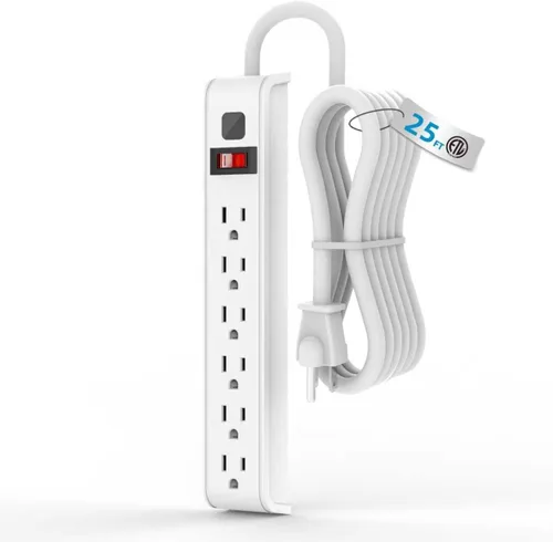 Vista 19 de Regleta protectora de sobretensiones, cable de extensión de 4 pies, protección contra sobretensiones de 600 julios, protección múltiple de 6 tomas