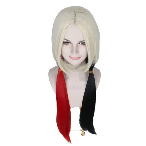 Vista 7 de M MISS U HAIR Missuhair - Peluca larga y lacia color rubio rojo y negro para mujer payaso Halloween cosplay