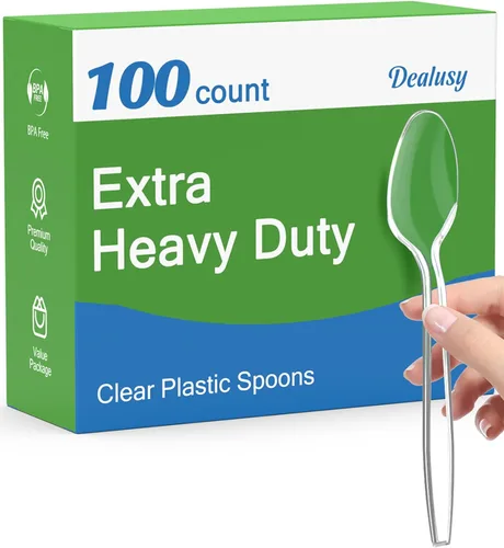 Vista 8 de Dealusy 100 unidades de tenedores de plástico transparente extra resistentes desechables, libres de BPA, resistentes al calor, tenedores desechables