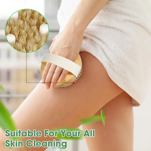 Vista 4 de Gejoy Cepillo corporal de cepillado en seco para drenaje linfático, cepillo exfoliante con nódulo de masaje, exfoliante corporal para piel seca