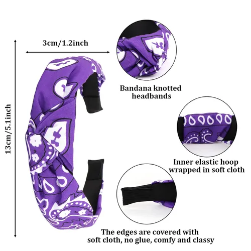Vista 6 de Jaciya 10 Pack Paisley Bandana Knotted Headbands Turban Style Hair Bands Non-Slip Retro Head Wraps for Adult Women Casual Daily Outfit & Streetwear