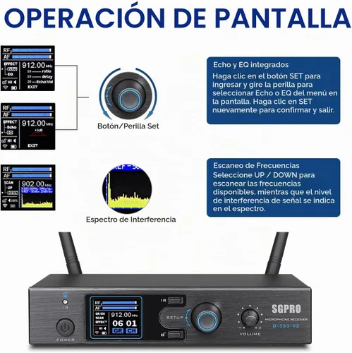Vista 6 de SGPRO Micrófono inalámbrico para saxofón, micrófono profesional con clip de cuello de cisne con ecualizador y eco preestablecidos, transmisión